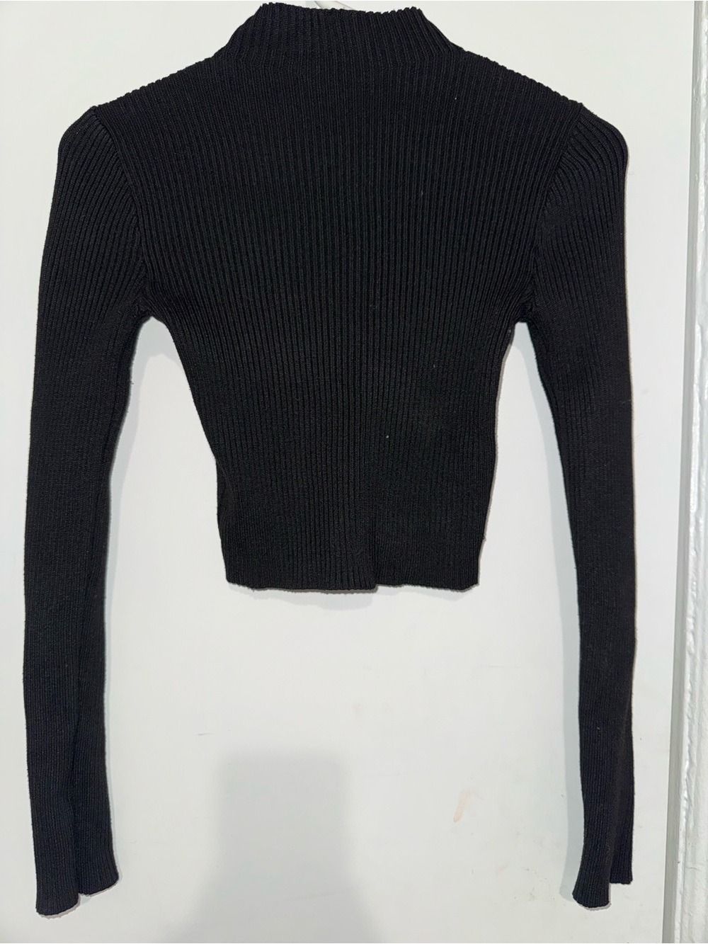 Black Ribbed Mock Neck Crop Sweater Long Sleeve Fitted Knit Top Women XS - Picture 4 of 4